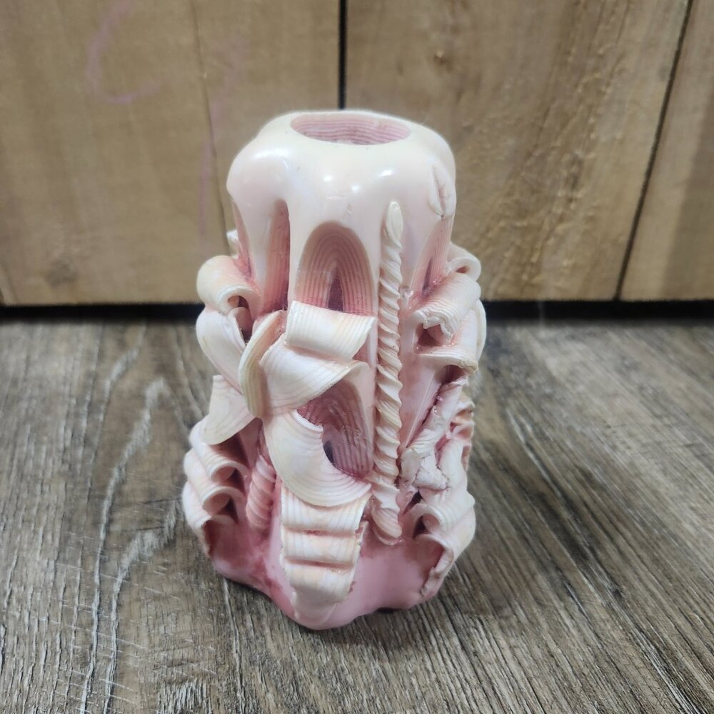 vintage 70s Carved waxed Candle 7 inch